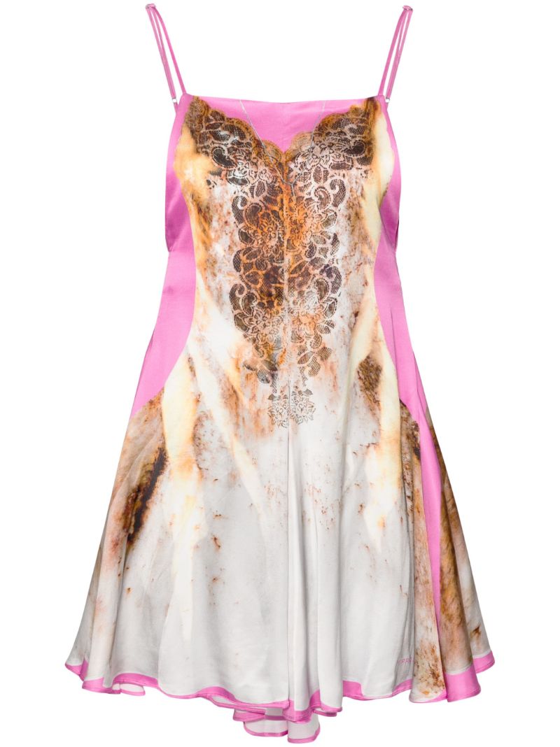 Pink Lace Print Satin Dress