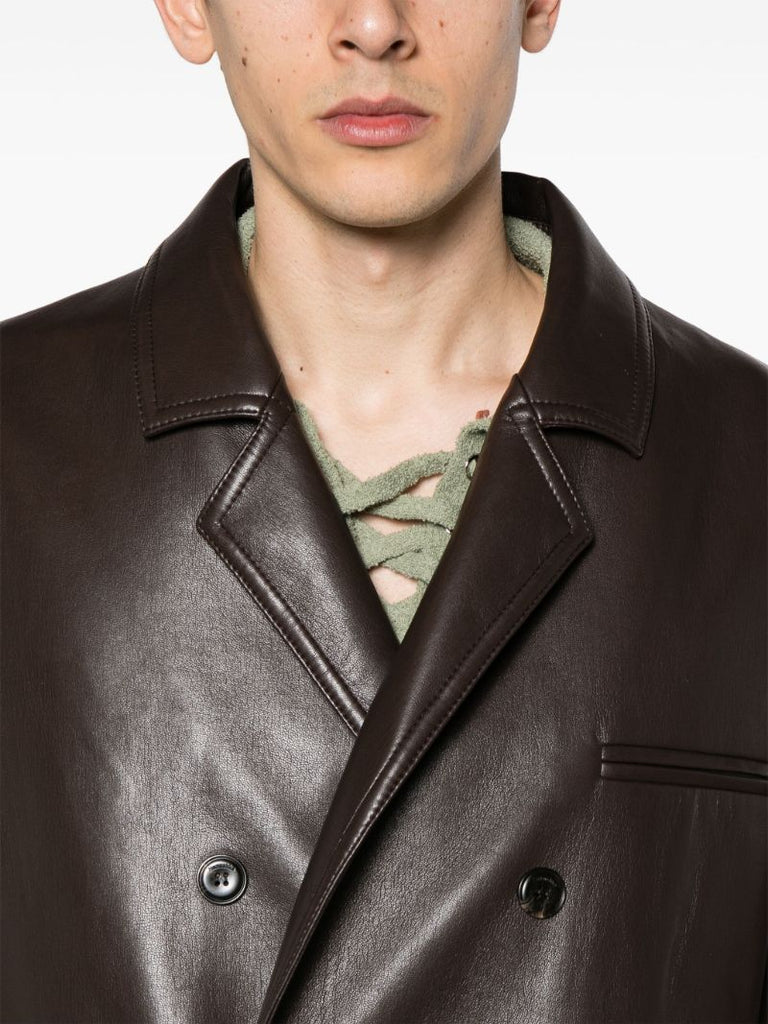 Brown Double Breasted Leather Coat