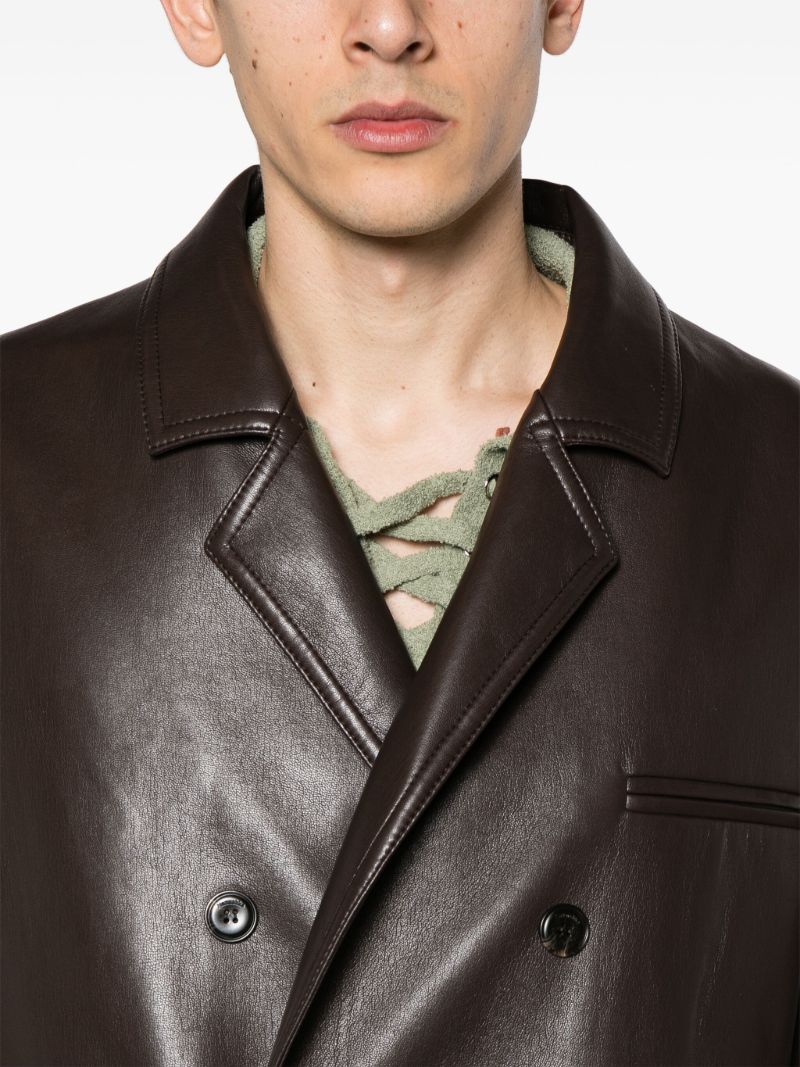 Brown Double Breasted Leather Coat