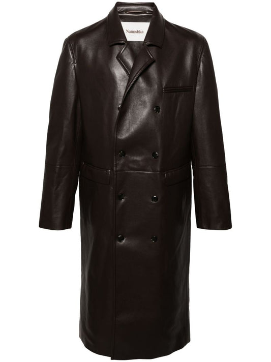 Brown Double Breasted Leather Coat