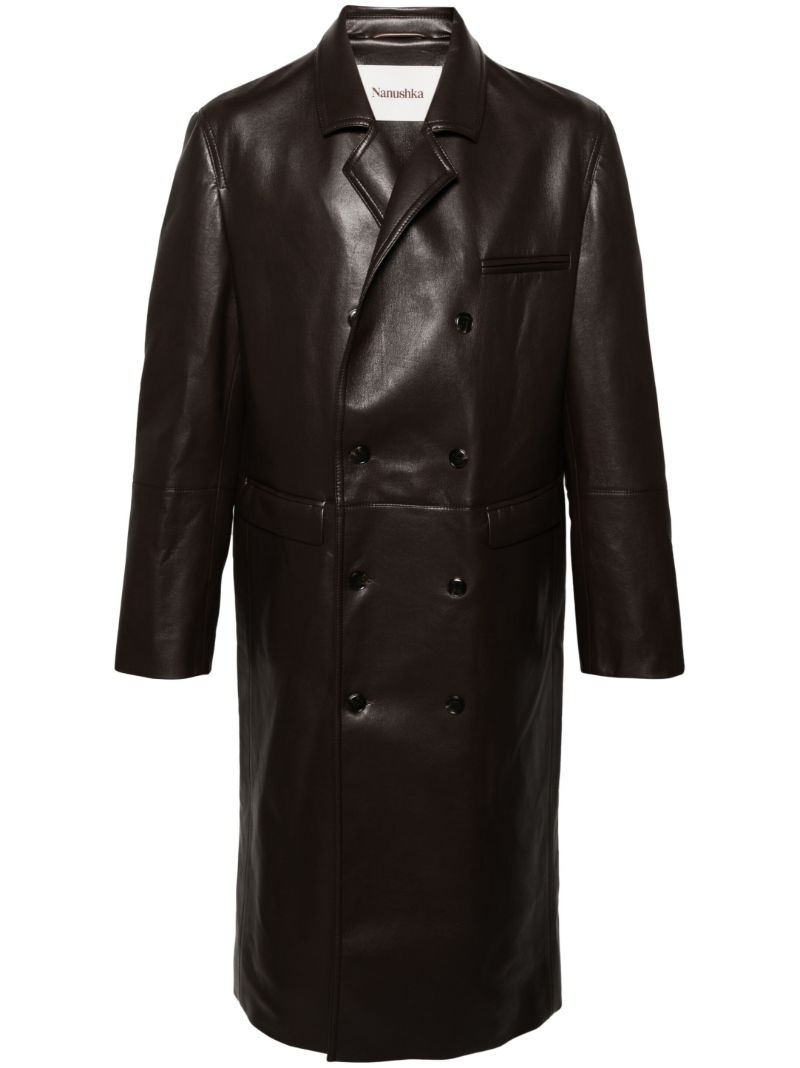 Brown Double Breasted Leather Coat