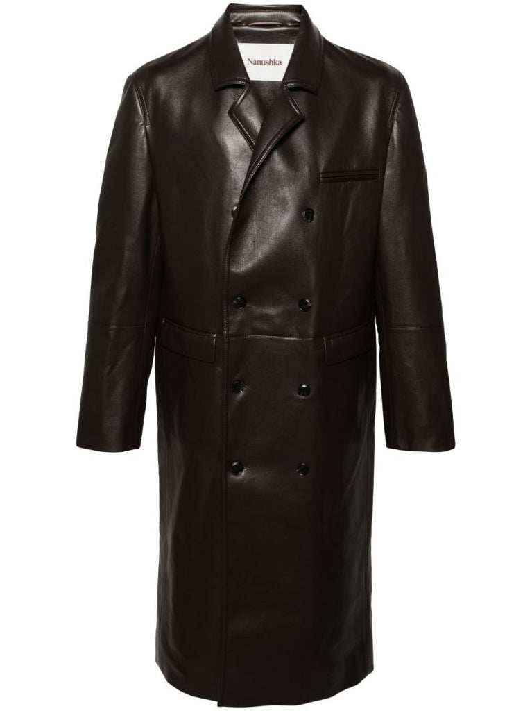 Brown Double Breasted Leather Coat