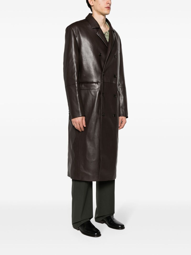 Brown Double Breasted Leather Coat