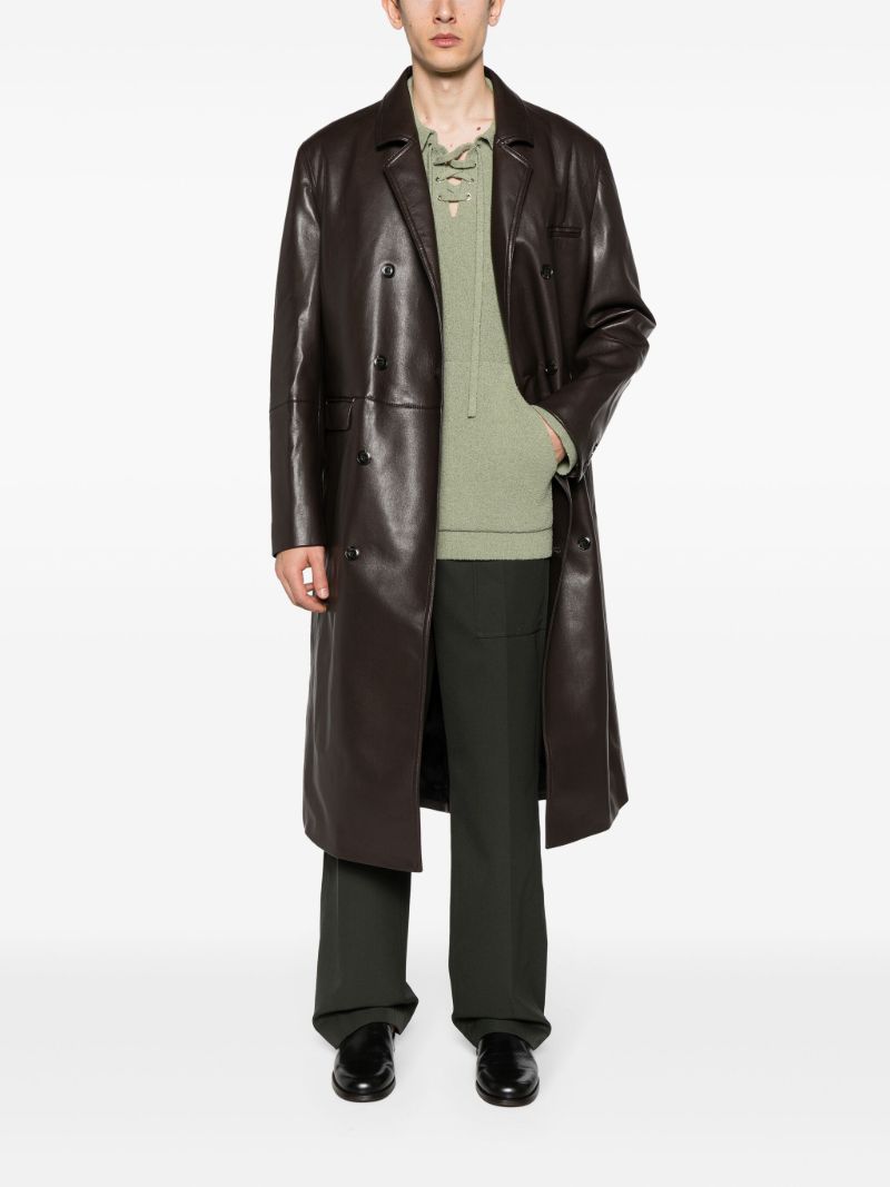 Brown Double Breasted Leather Coat