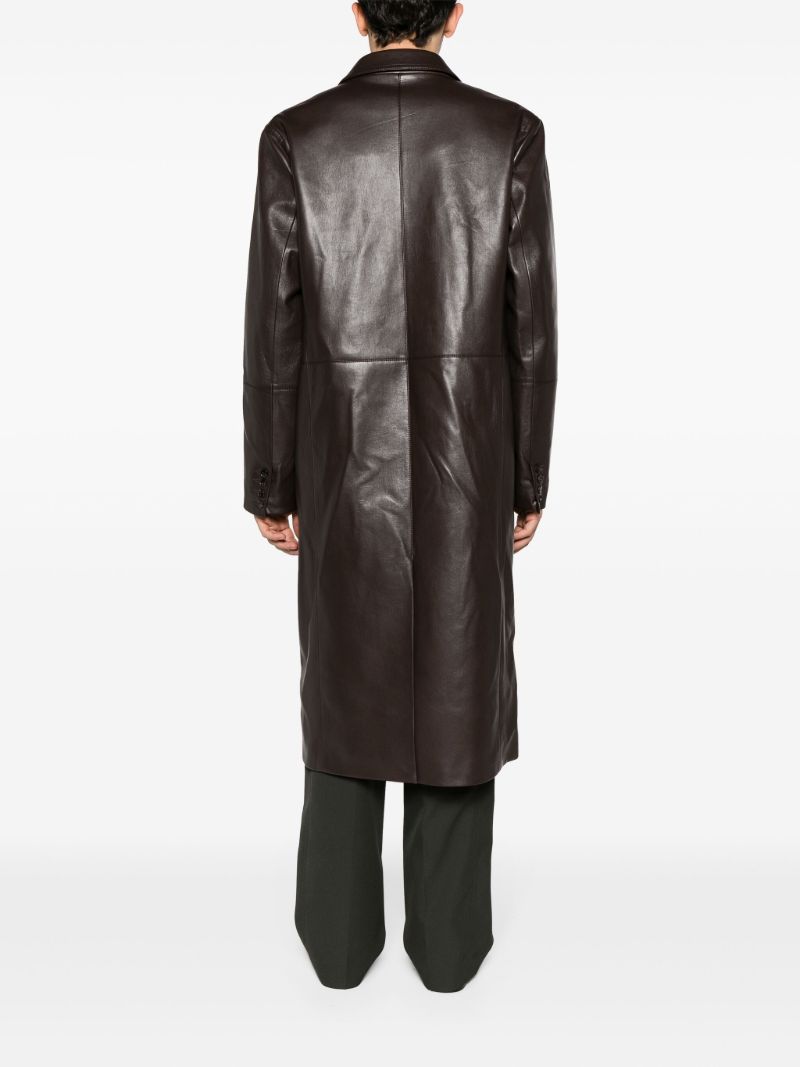 Brown Double Breasted Leather Coat