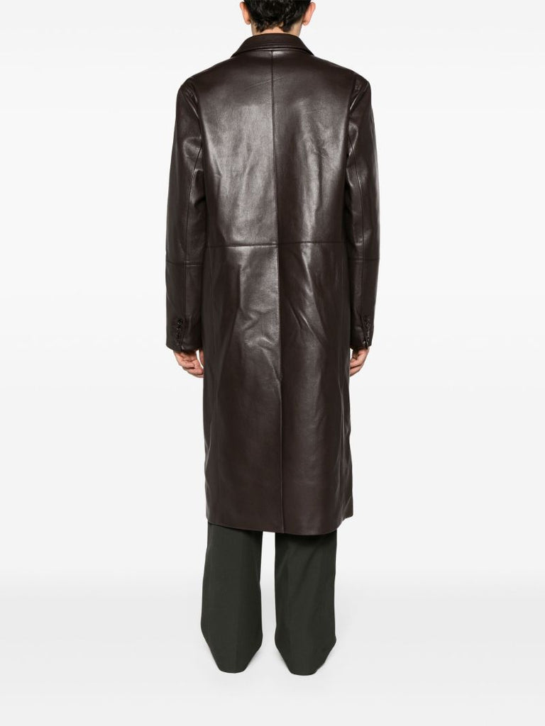 Brown Double Breasted Leather Coat