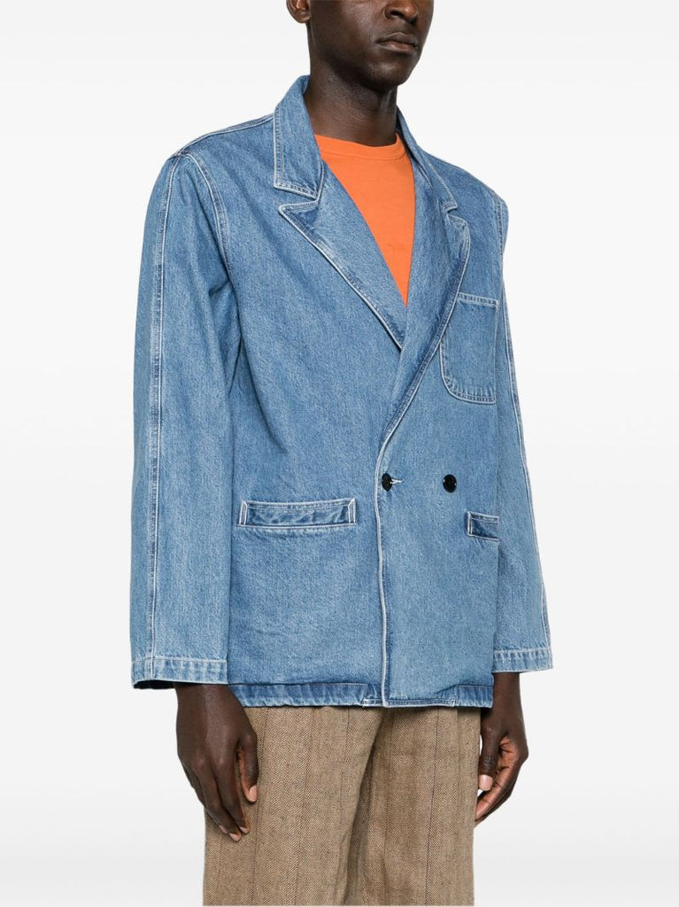Blue Double-breasted Denim Jacket