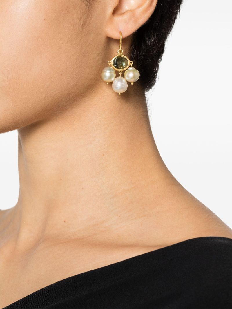 22k Yellow Gold Unda Tourmaline and Pearl Earrings