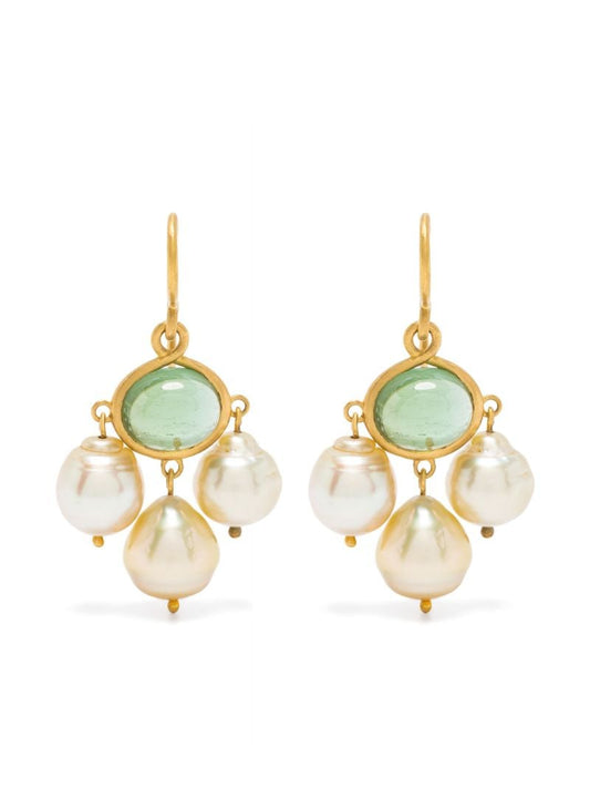 22k Yellow Gold Unda Tourmaline and Pearl Earrings