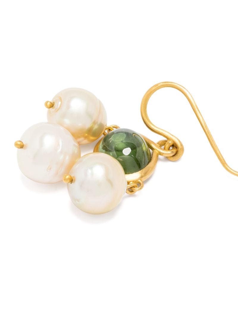 22k Yellow Gold Unda Tourmaline and Pearl Earrings