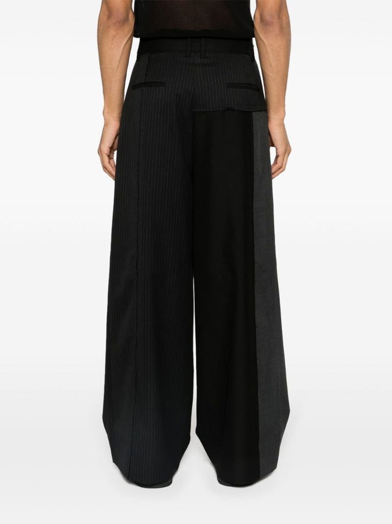 Black Deconstructed Wool Wide-leg Trousers