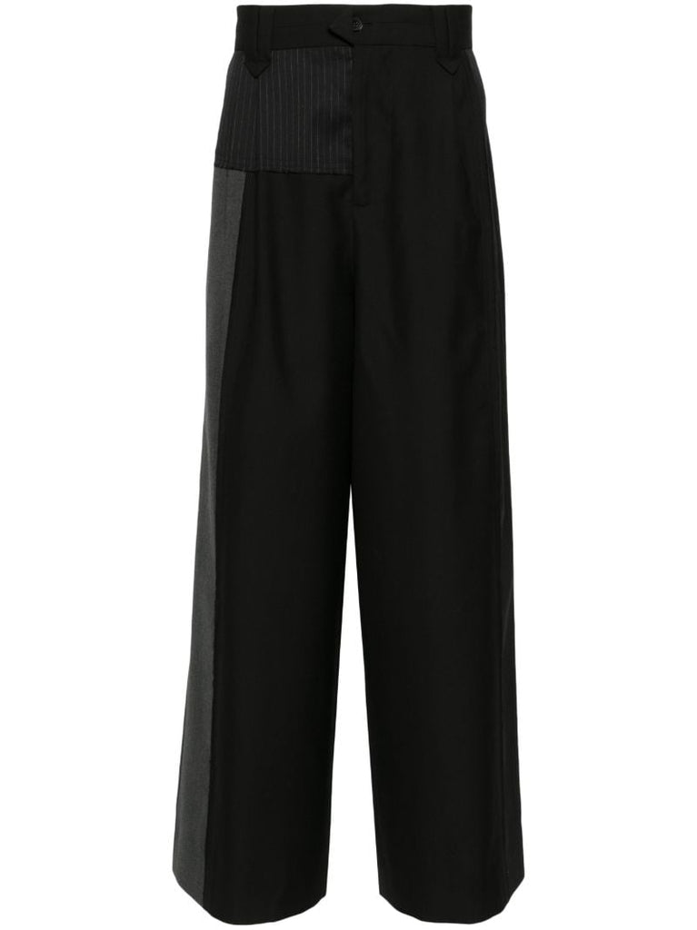 Black Deconstructed Wool Wide-leg Trousers