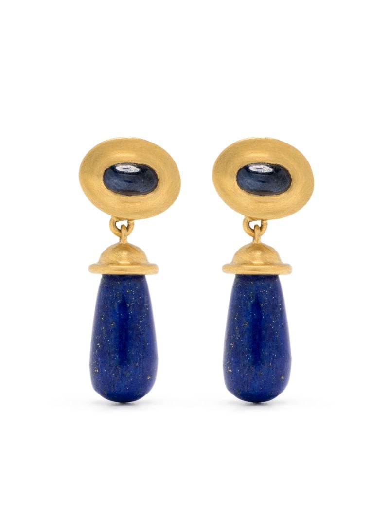 22k Yellow Gold Alabastra Lapis Lazuli and Sapphire Earrings