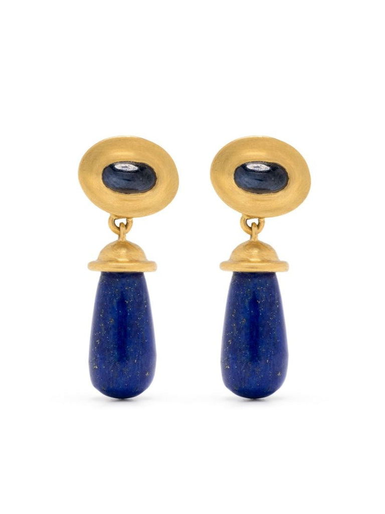 22k Yellow Gold Alabastra Lapis Lazuli and Sapphire Earrings