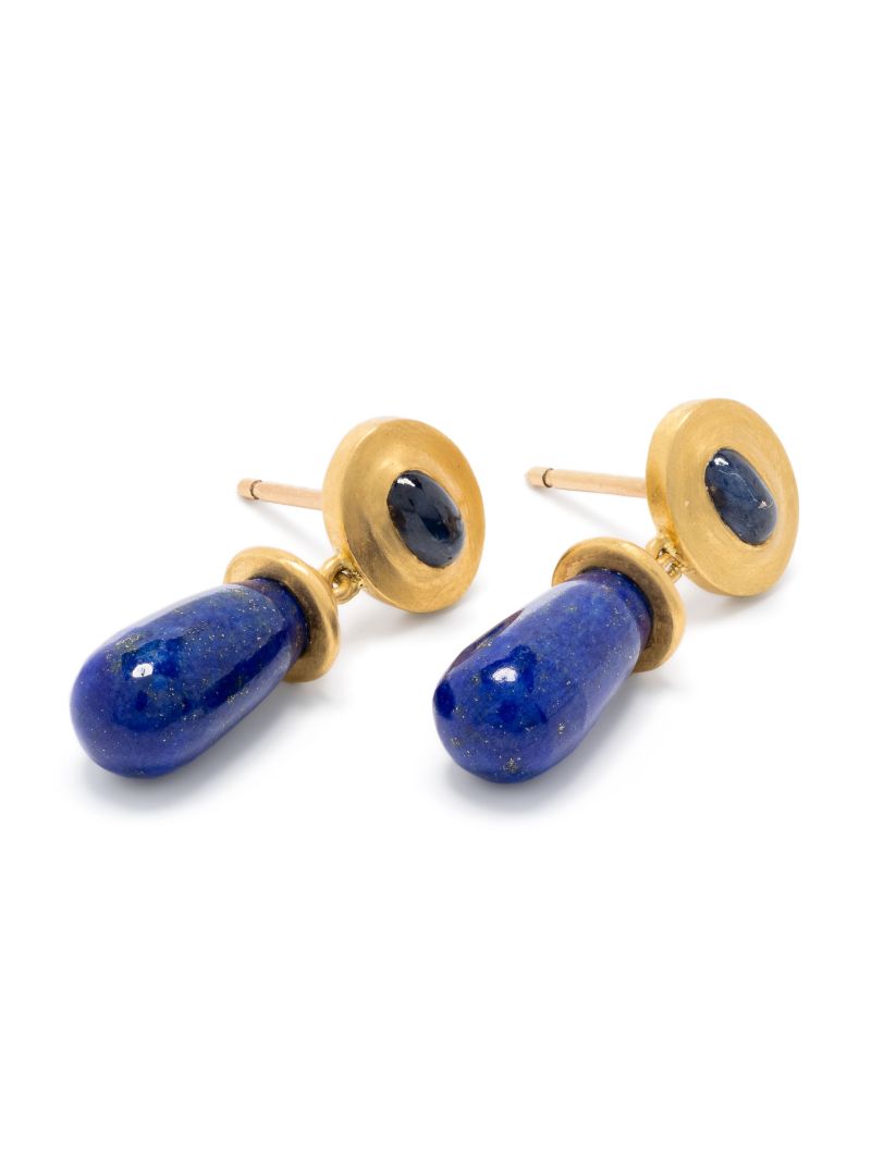 22k Yellow Gold Alabastra Lapis Lazuli and Sapphire Earrings
