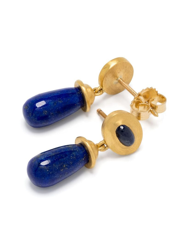22k Yellow Gold Alabastra Lapis Lazuli and Sapphire Earrings