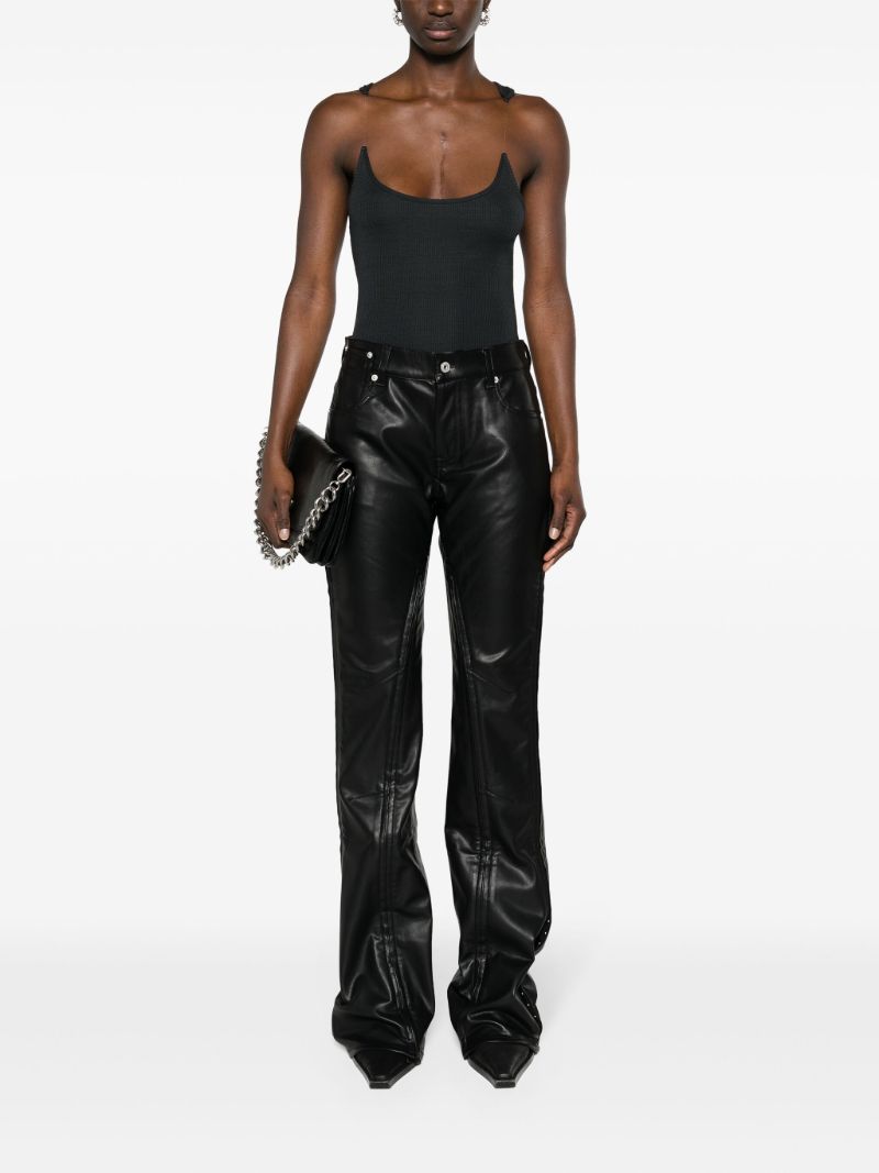 Black Faux-leather Straight Trousers
