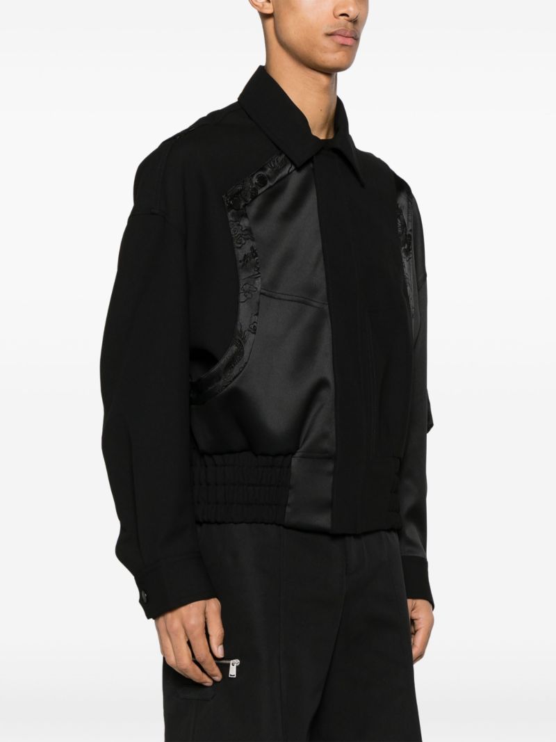 Black Dragon-jacquard Panelled Bomber Jacket