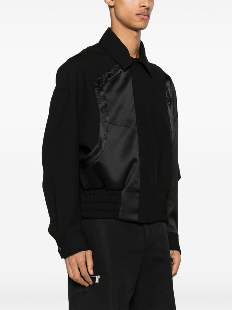 Black Dragon-jacquard Panelled Bomber Jacket