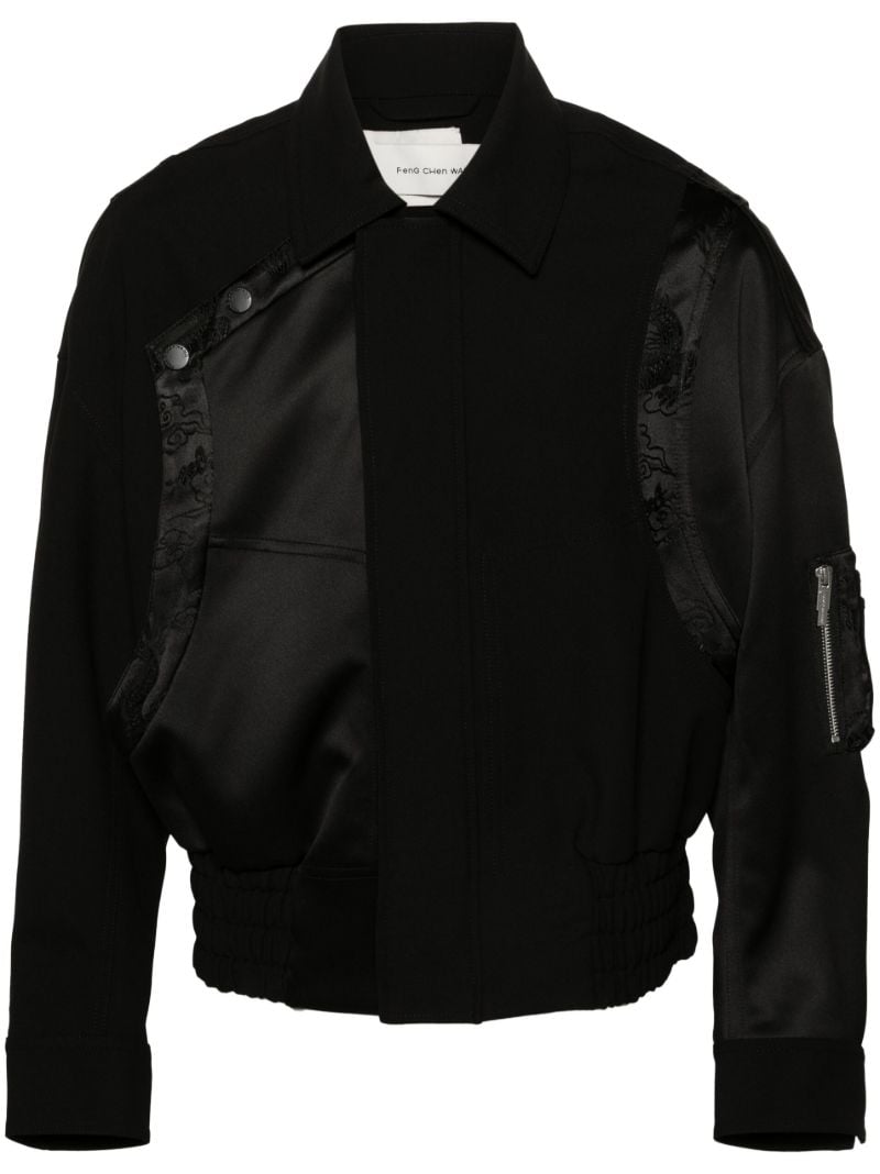 Black Dragon-jacquard Panelled Bomber Jacket
