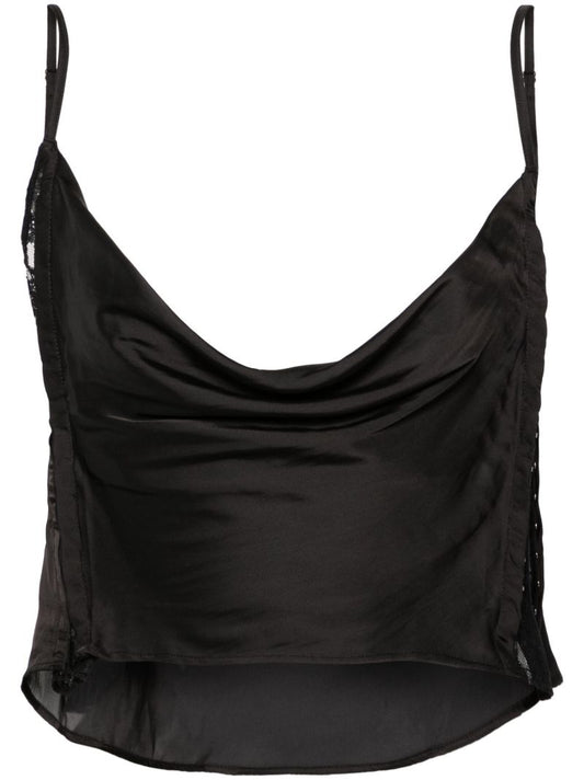Black Draped Lace Crop Top