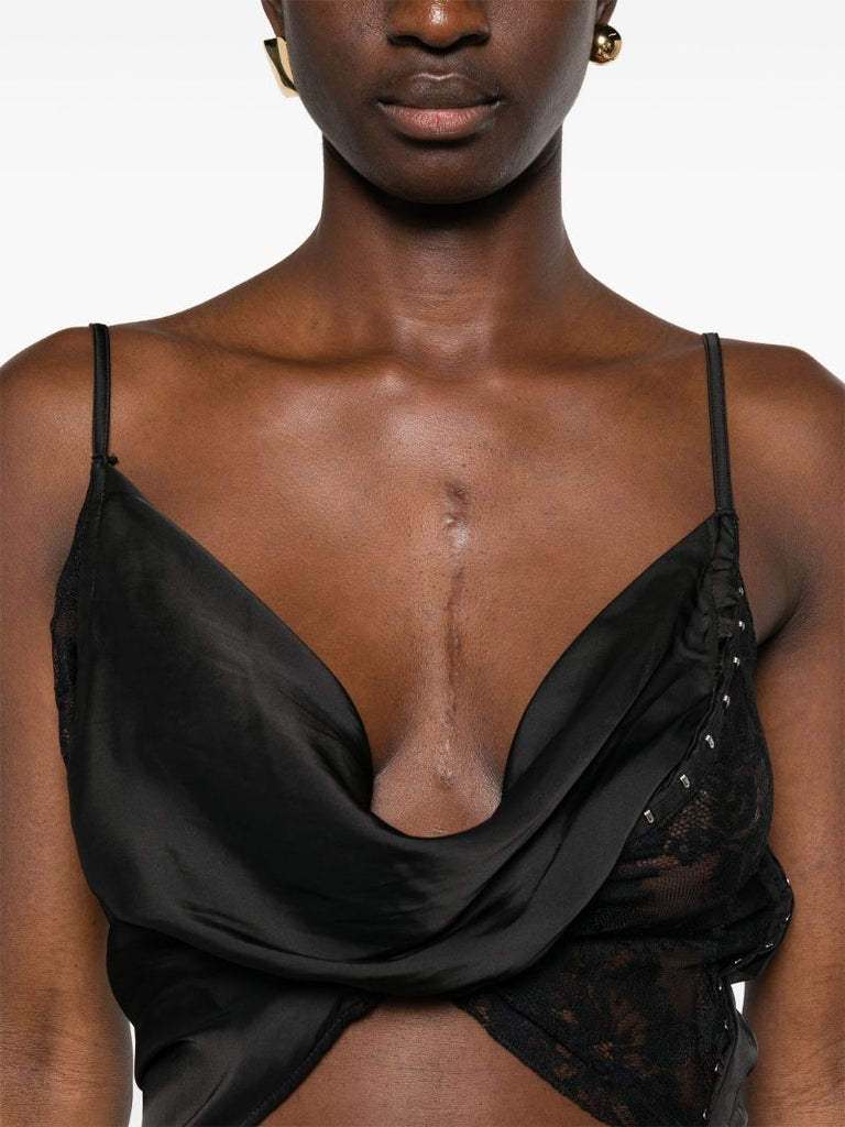 Black Draped Lace Crop Top