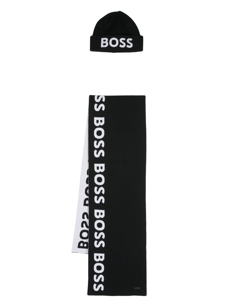 Black Logo Intarsia Scarf Set