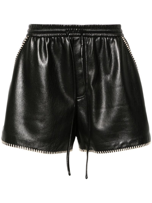 Black Faux-leather Drawstring Shorts