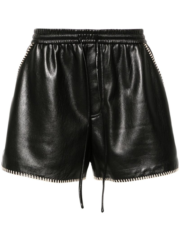 Black Faux-leather Drawstring Shorts