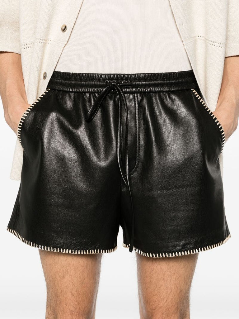 Black Faux-leather Drawstring Shorts