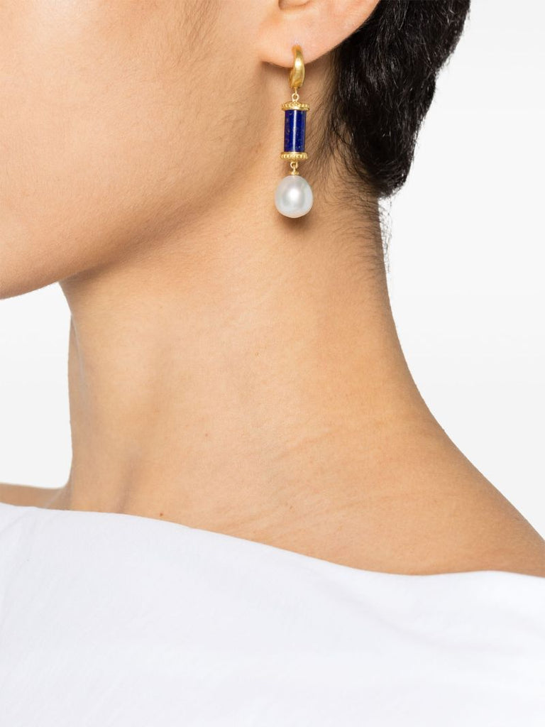 22k Yellow Gold Tropaion Lapis Lazuli and Pearl Drop Earrings