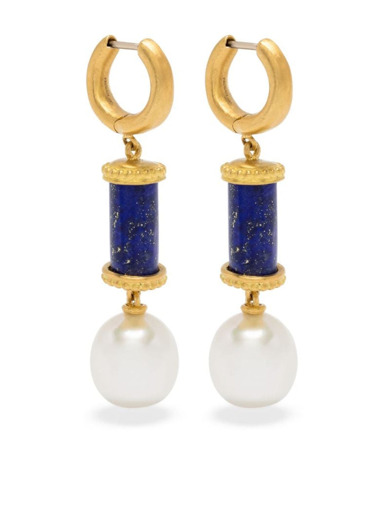 22k Yellow Gold Tropaion Lapis Lazuli and Pearl Drop Earrings