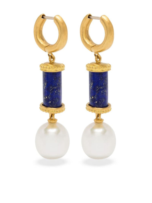 22k Yellow Gold Tropaion Lapis Lazuli and Pearl Drop Earrings