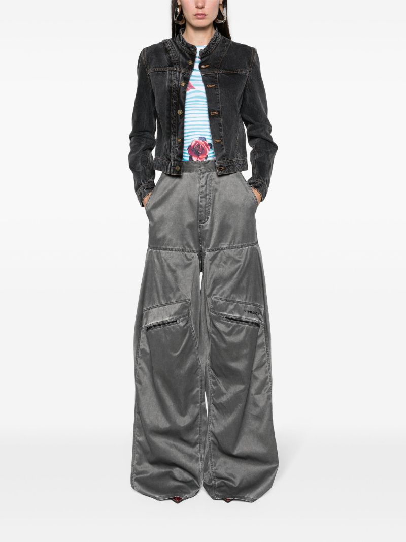Black Pop-up Mid-waist Wide-leg Trousers