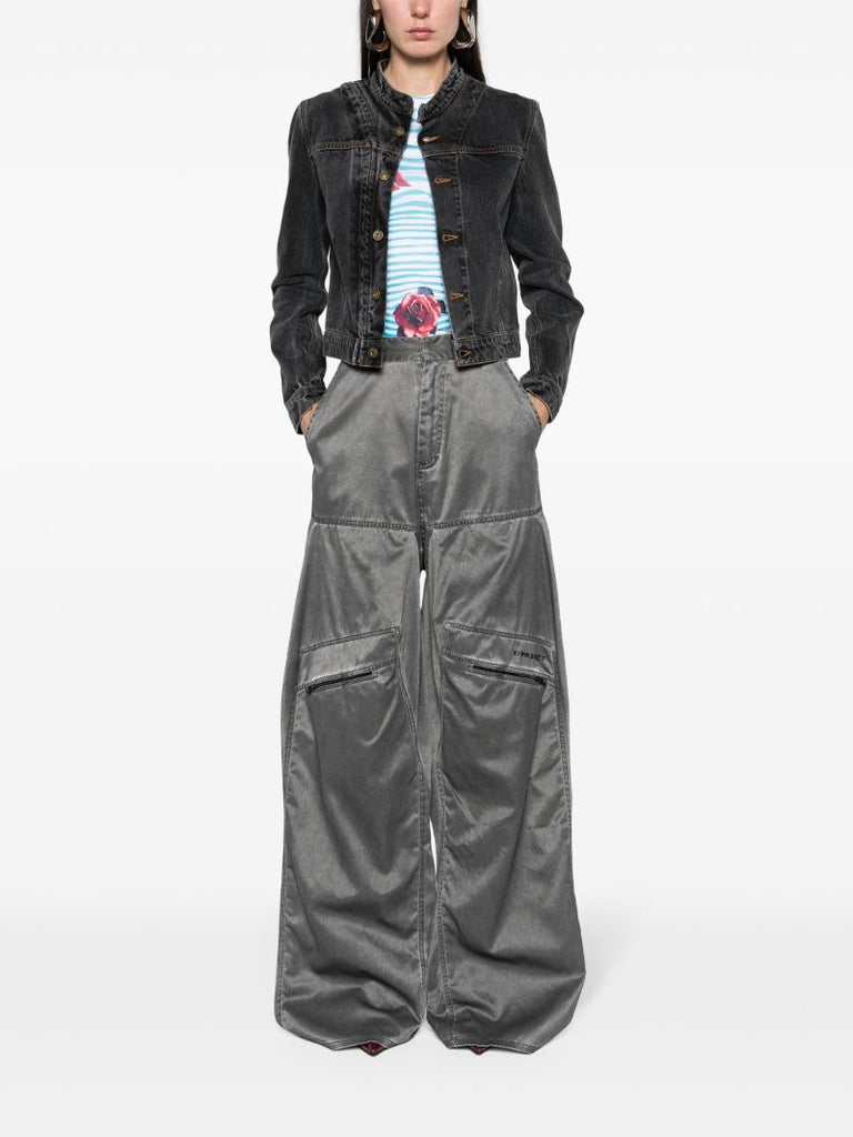 Black Pop-up Mid-waist Wide-leg Trousers