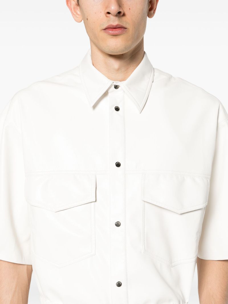 White Faux-leather Short-sleeve Shirt