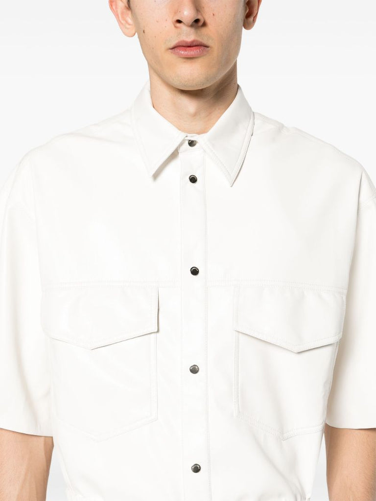 White Faux-leather Short-sleeve Shirt