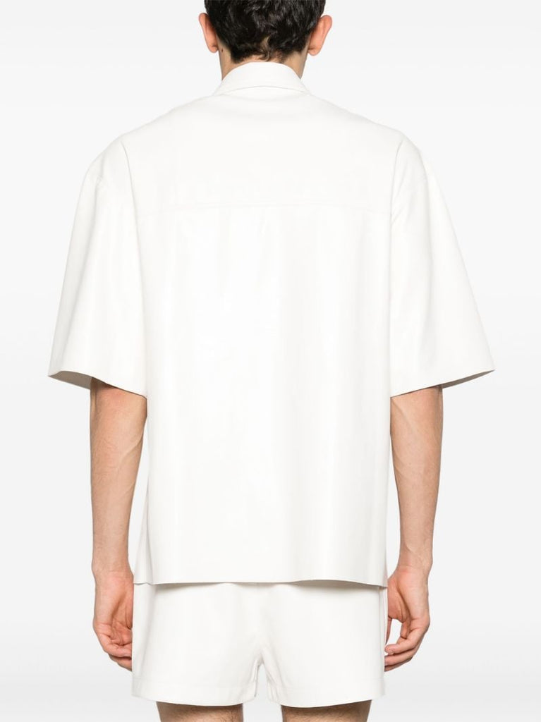 White Faux-leather Short-sleeve Shirt