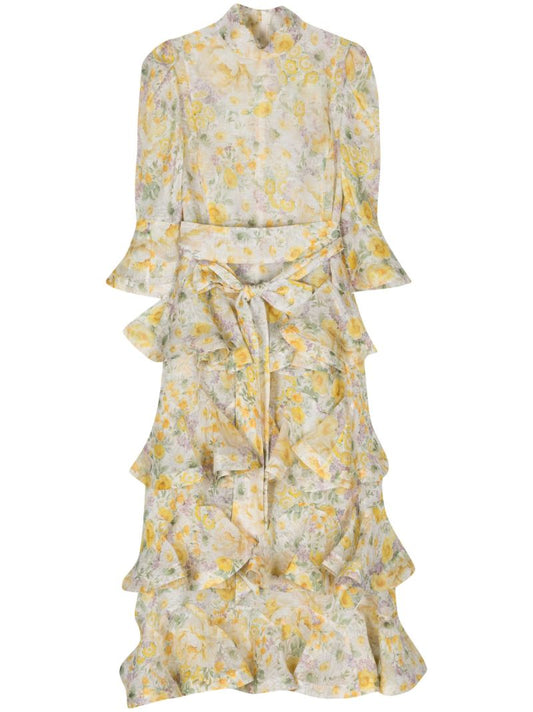 Yellow Harmony Tiered Midi Dress
