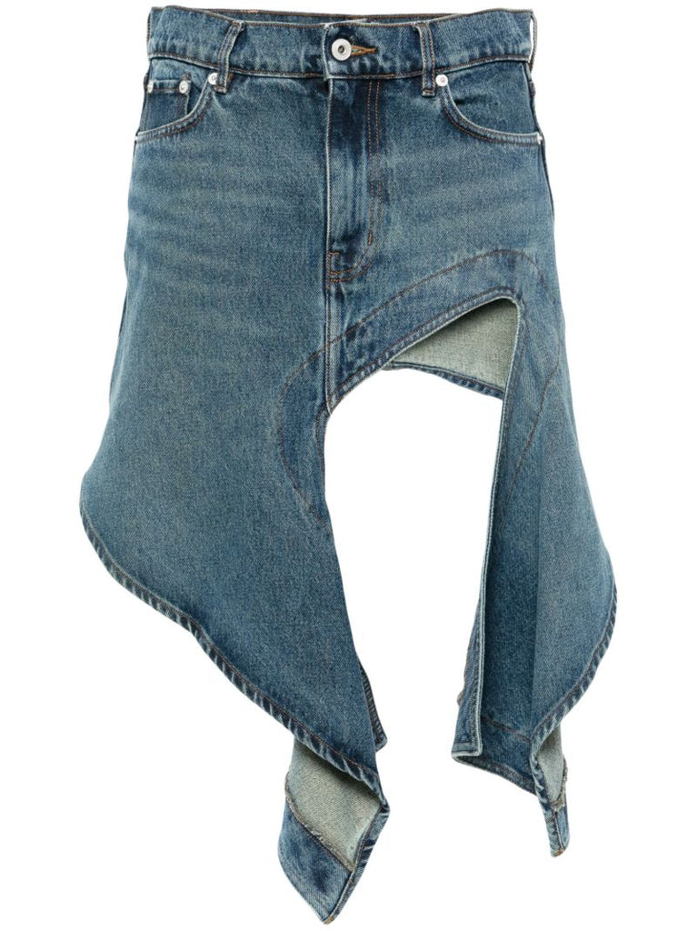 Blue Asymmetric Denim Skirt