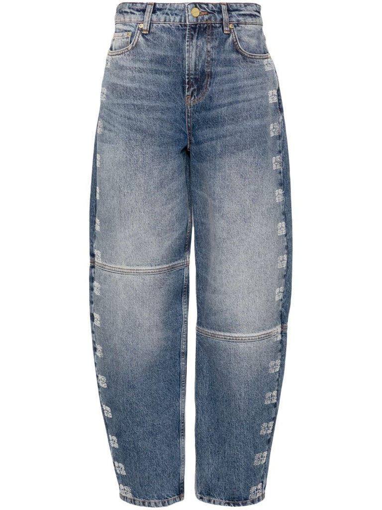 Blue Logo-patch Tapered Jeans