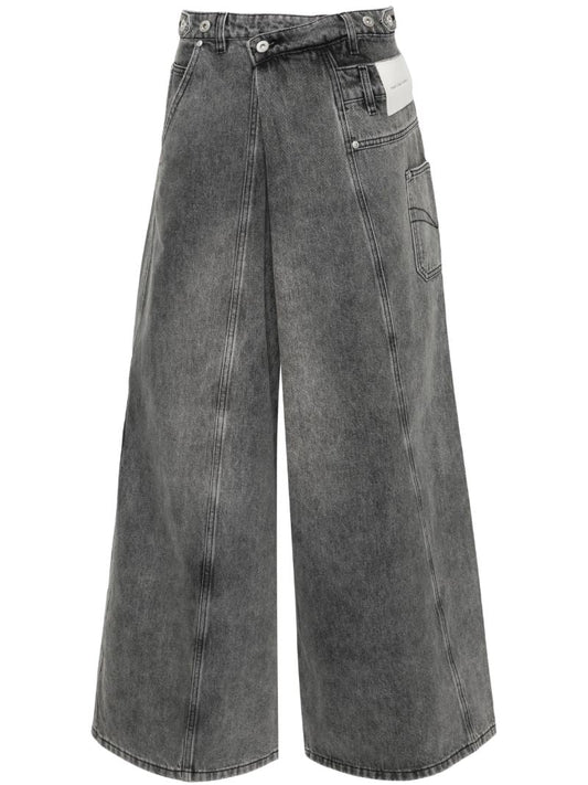 Black Asymmetric Wide-leg Jeans
