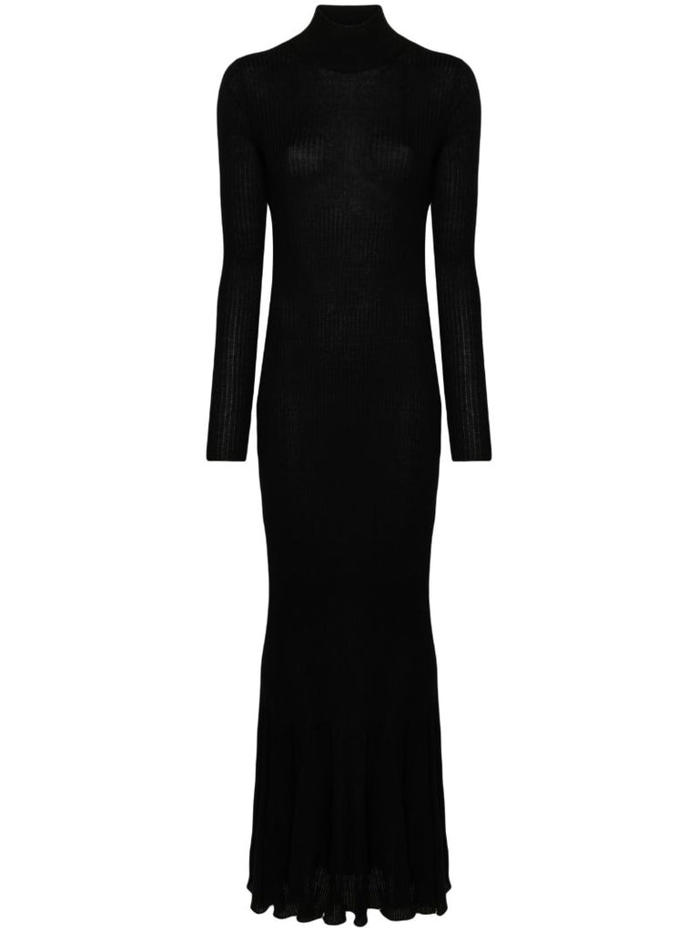 Black Ribbed-knit Cashmere Maxi Dress