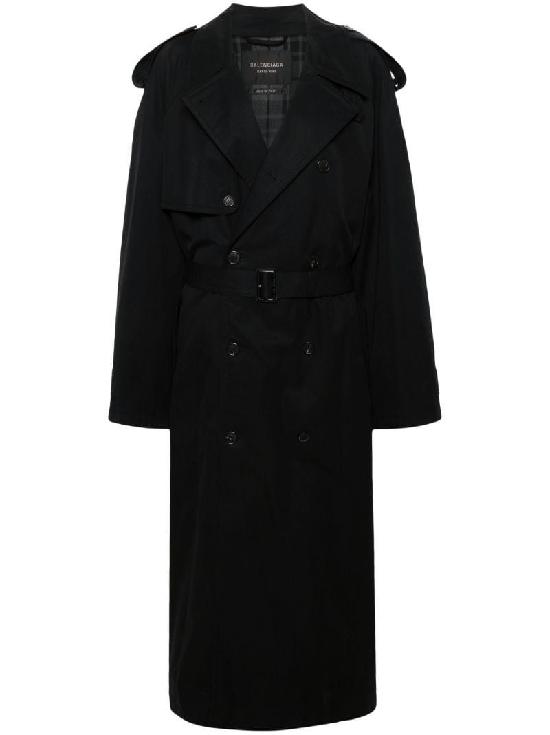 Black Double-breasted Cotton Trench Coat