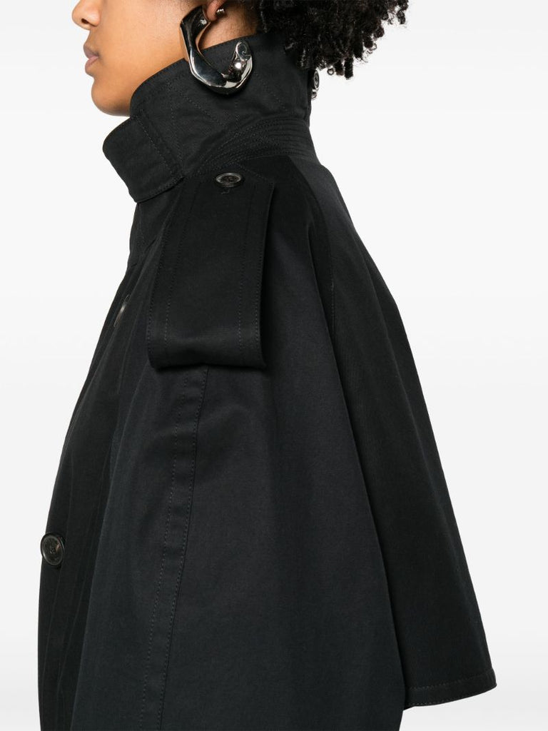 Black Double-breasted Cotton Trench Coat