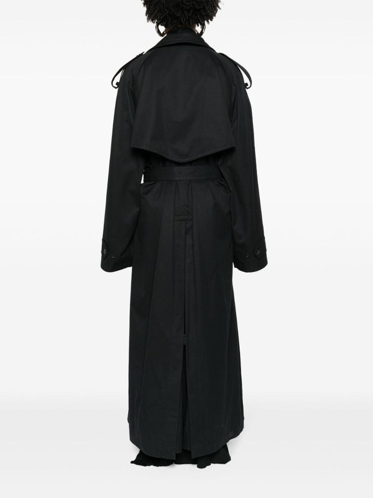 Black Double-breasted Cotton Trench Coat