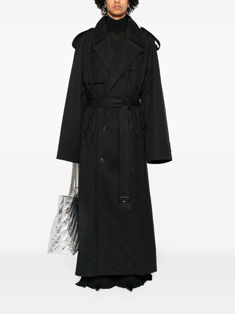Black Double-breasted Cotton Trench Coat