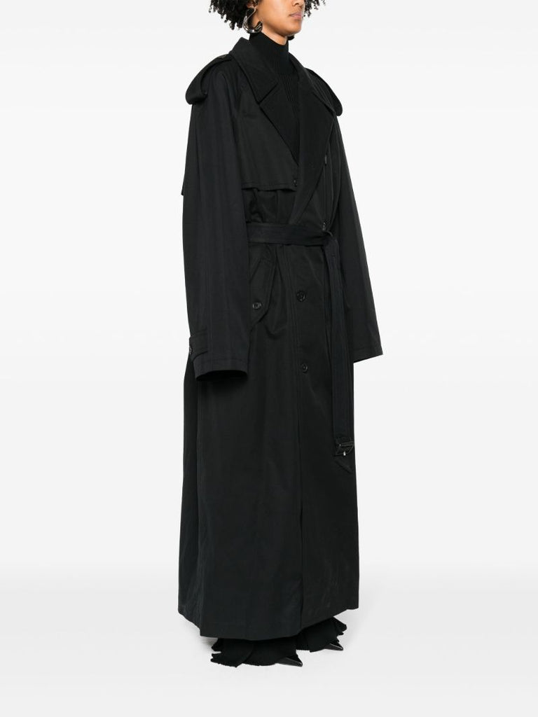 Black Double-breasted Cotton Trench Coat
