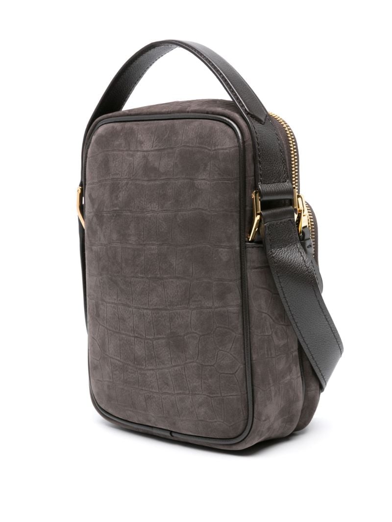 Brown Embossed-crocodile Suede Crossbody Bag