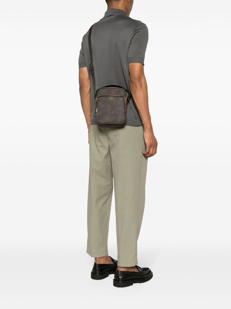 Brown Embossed-crocodile Suede Crossbody Bag